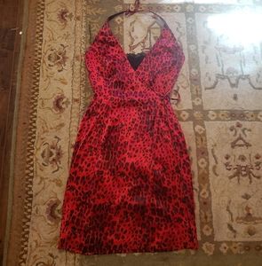 Red Leopard Print Halter Dress